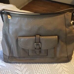 Elegant Gray Leather Shoulder Bag Coach